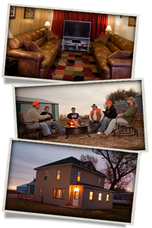 Livingroom with television and exterior shot of the lodge